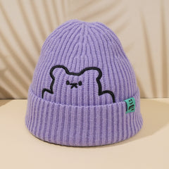 Cartoon Pattern Hat Bear Beanie Hat Warm Soft Knitted Hat For Women