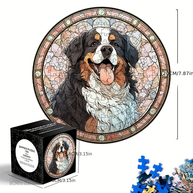 168pcs Round Jigsaw Puzzle for Adults - Cat & Floral Design - 14 Inches