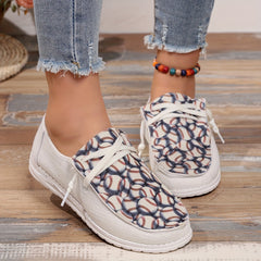 Women's Baseball Pattern Boat Shoes Lightweight Canvas
