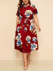 Dress Women's Plus Floral Print Short Sleeve Cut Out