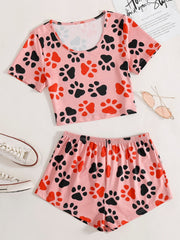 Dog Paw Print Two Piece Set - Women's Sleepwear & Loungewear