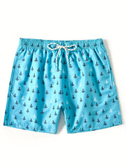 Boat Anchor Print Men's Swim Trunks Drawstring Board Shorts