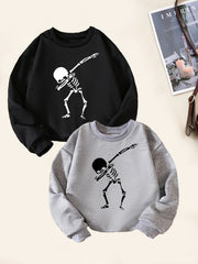 2pcs Skeleton Dancing Print Boys Sweatshirt Long Sleeve Crew Neck Tops