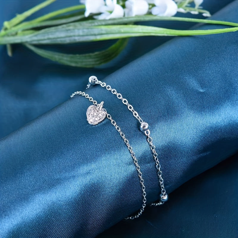 Heart Shape Pendant Anklet Double Layers Ankle Bracelet For Women