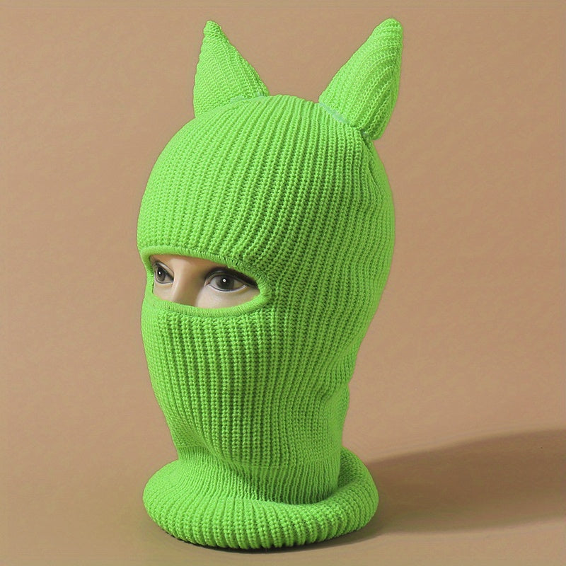 Monster Ears Ski Mask Balaclava Solid Beanie Y2K Knit Hat