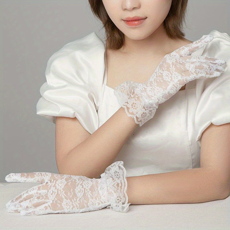 Lace Floral Gloves Elastic Breathable Bridal Gloves