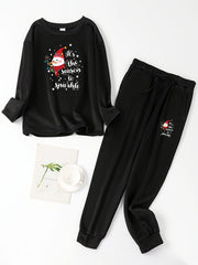 Christmas Lounge Set Snowman & Slogan Fleece Top & Joggers