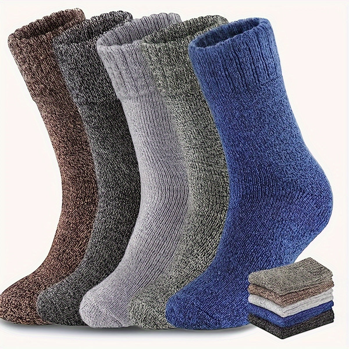 Men's Crew Socks, Winter Thicken Warm Solid Pairs, Autumn