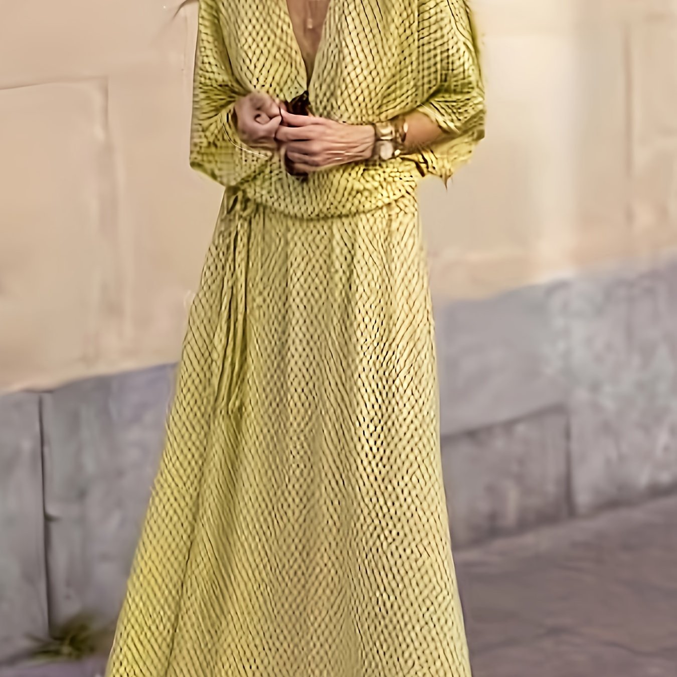 Argyle Print Batwing Maxi Dress
