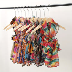 Vintage Print Scarf Bow Neck Wrap Faux Pearl Pendant