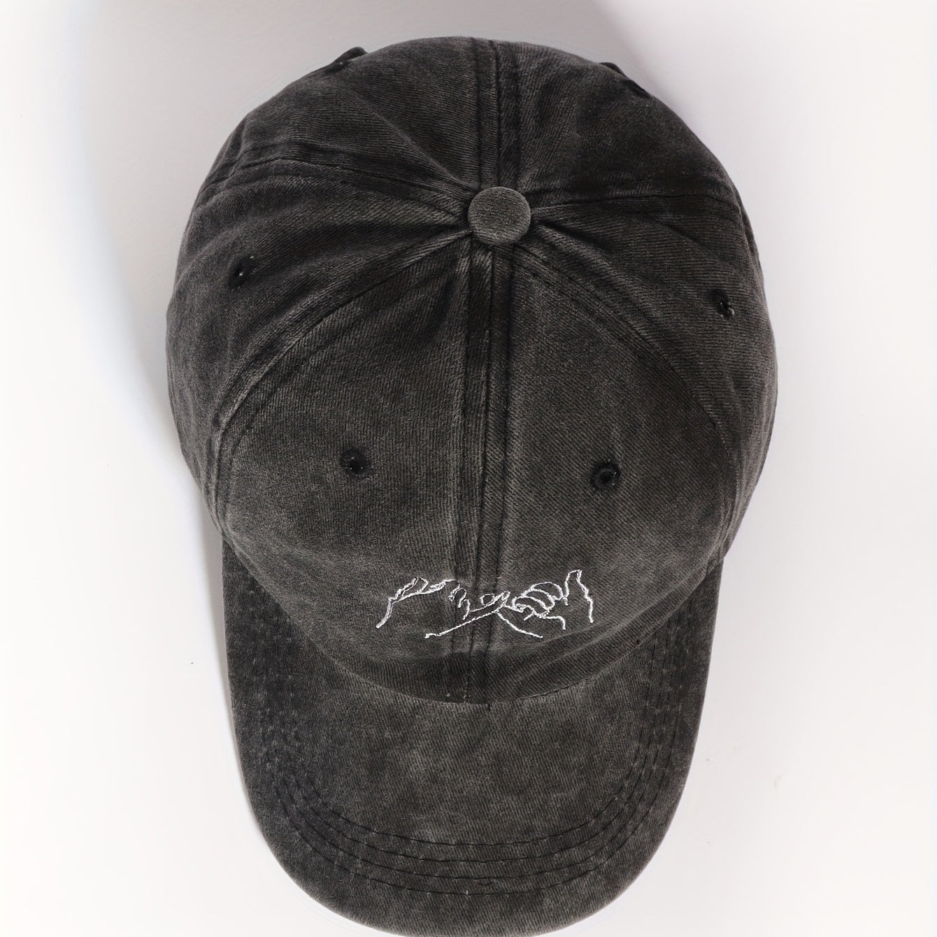 Distressed Gray Embroidered Baseball Cap