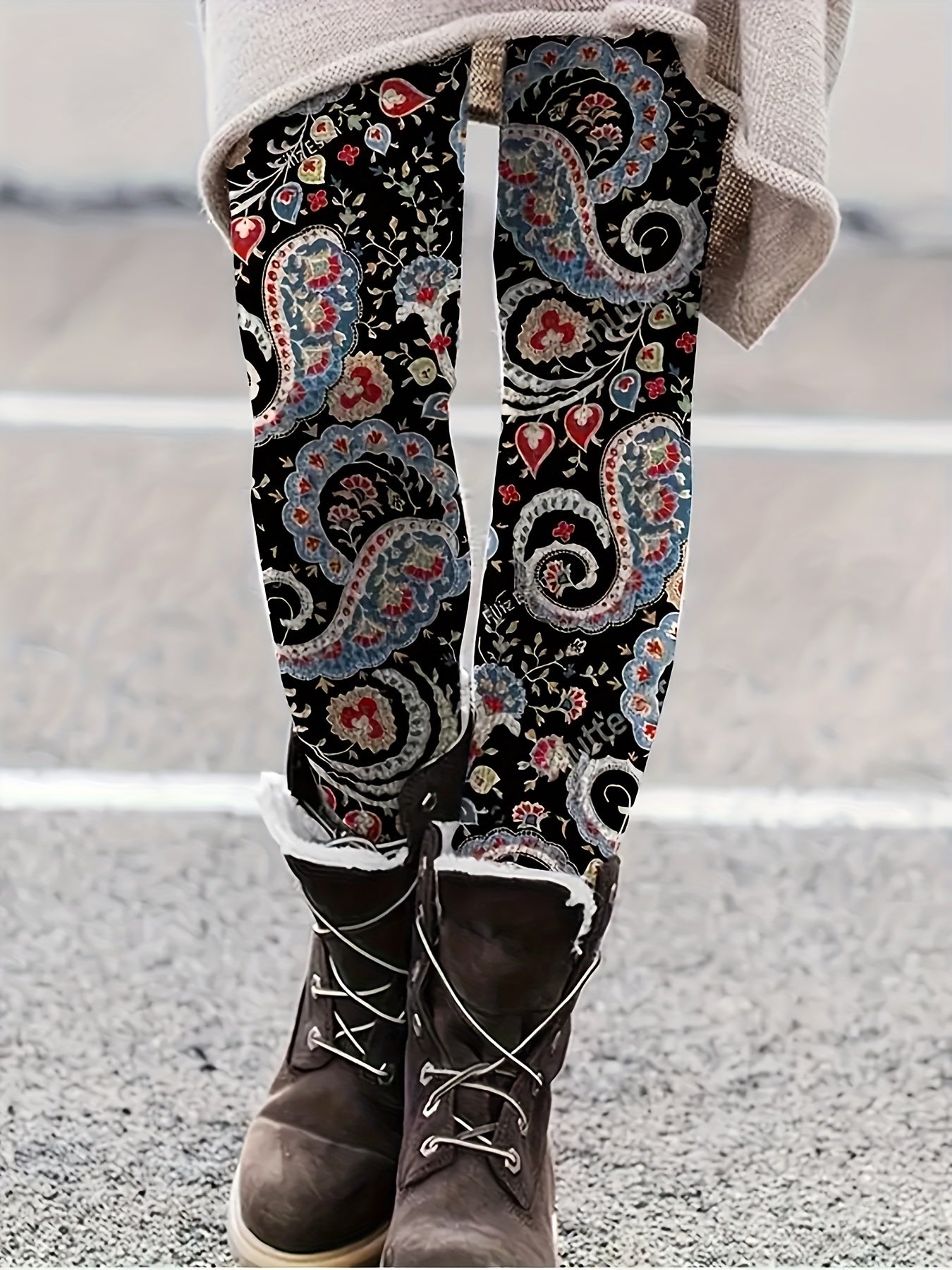 Paisley Floral Print High Rise Leggings
