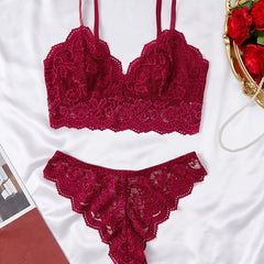 Floral Lace Lingerie Set Scallop Trim Bra & Panties