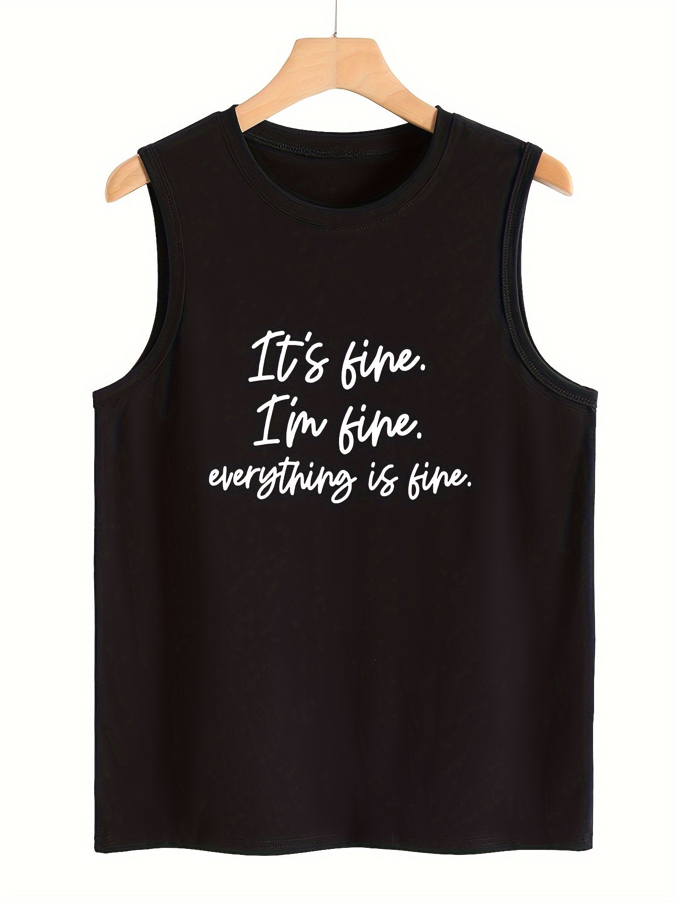 Letter Print Sleeveless Sports Vest Round Neck Casual Tops