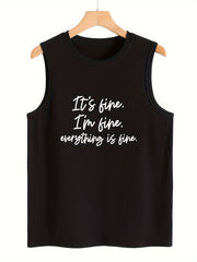 Letter Print Sleeveless Sports Vest Round Neck Casual Tops