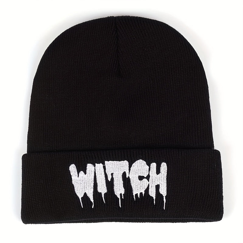 Halloween Witch Punk Hat Embroidered Knitted Warm Hat