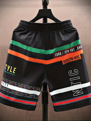 Bear Pattern Letter Print Striped Quick Drying Shorts