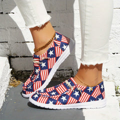 Women's Star & Striped Print Canvas Shoes Casual Lace Up Outdoor Shoes