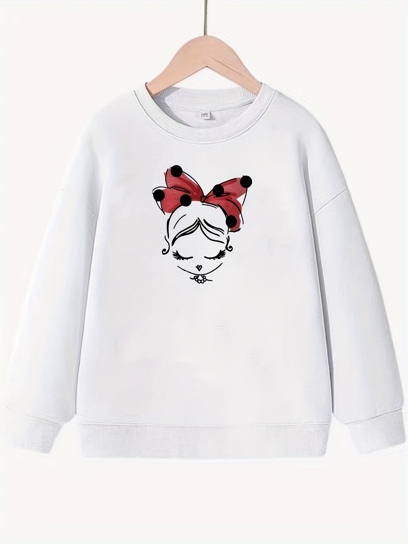 Girls Portrait Graphic Crew Neck Sweatshirt - Long Sleeve Pullovers