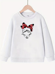 Girls Portrait Graphic Crew Neck Sweatshirt - Long Sleeve Pullovers
