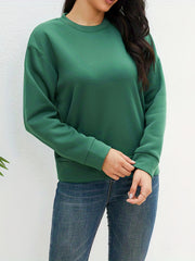 Solid Crew Neck Pullover Sweatshirt Women's Casual Long Sleeve Sweatshirt