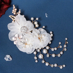 Mesh Flower Charm Hair Clip Rhinestone & Faux Pearl Decor Barrette