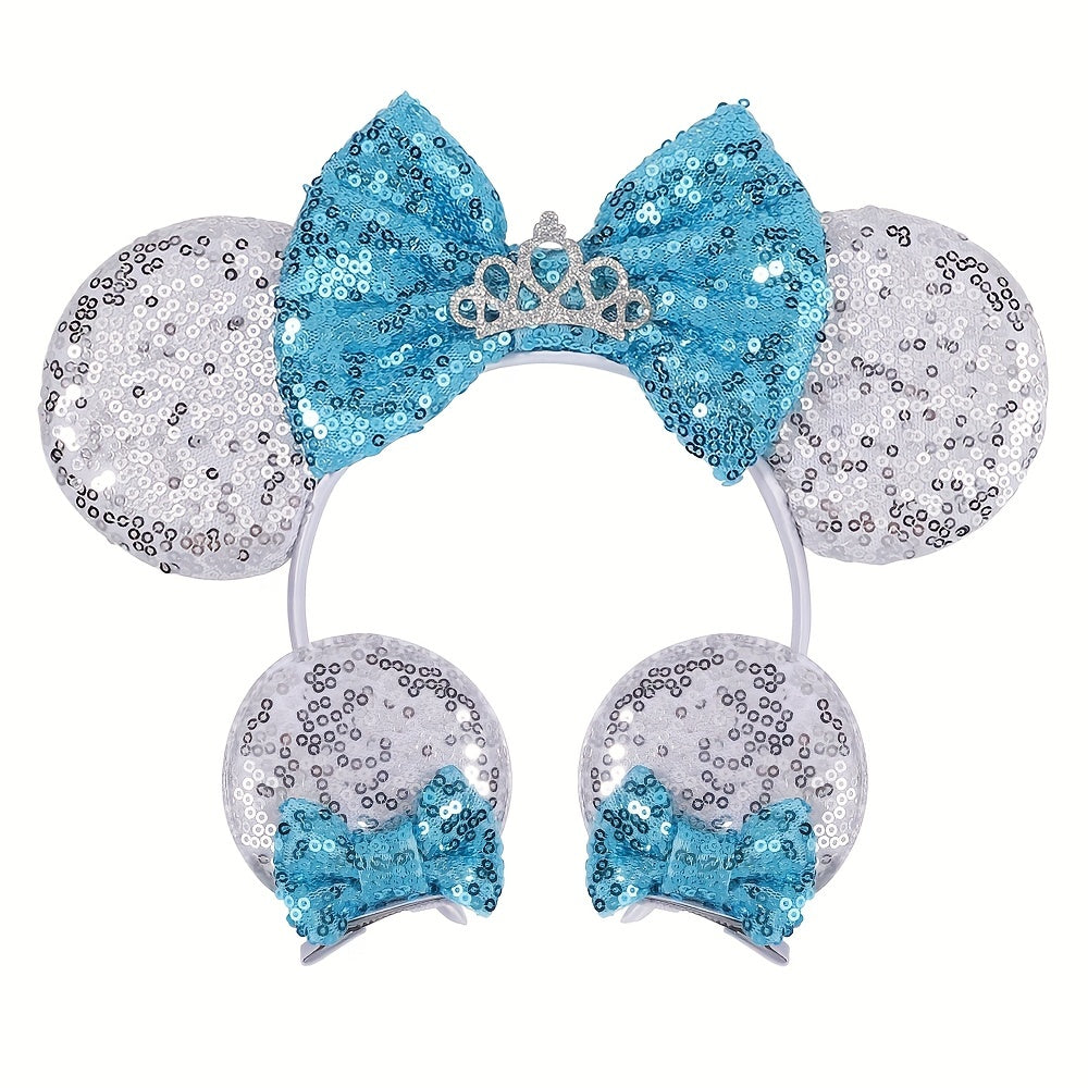 4pcs Mouse Ear Shaped Headband Hair Clips Set for Holiday Party Girls