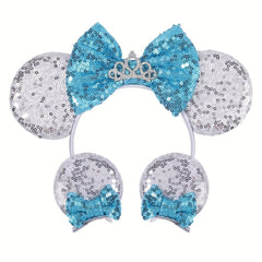 4pcs Mouse Ear Shaped Headband Hair Clips Set for Holiday Party Girls