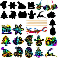 28 pc Kids Party Favor Toy Set with DIY Christmas Bookmarks & Scratch Art Paper