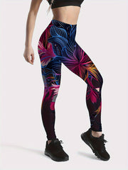 Flower Print Mid Waisted Yoga Pants Fitness Leggings
