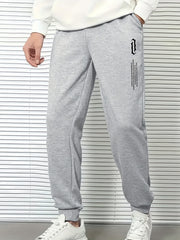 Letter Print Men's Drawstring Sweatpants Pocket Casual Comfy Jogger Pants