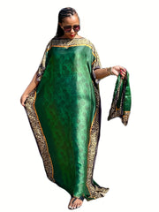 Colorblock Leopard & Floral Print Maxi Kaftan Dress