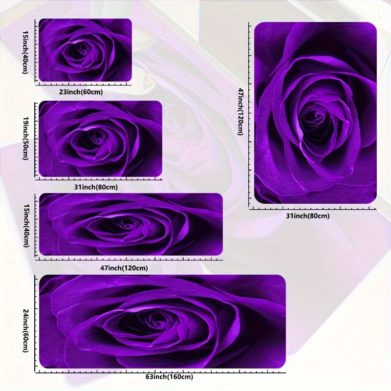 Purple Rose Kitchen Mat Non Slip Waterproof Stain Resistant Soft Sponge Doormat