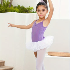 Girls Cotton Splicing Ballet Leotard Jumpsuit for Dance Performance
