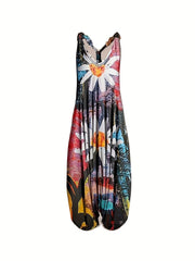 Floral Print V Neck Harem Jumpsuit Spaghetti Strap Casual Jumpsuit