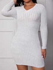 Ribbed Knit V Neck Bodycon Mini Dress