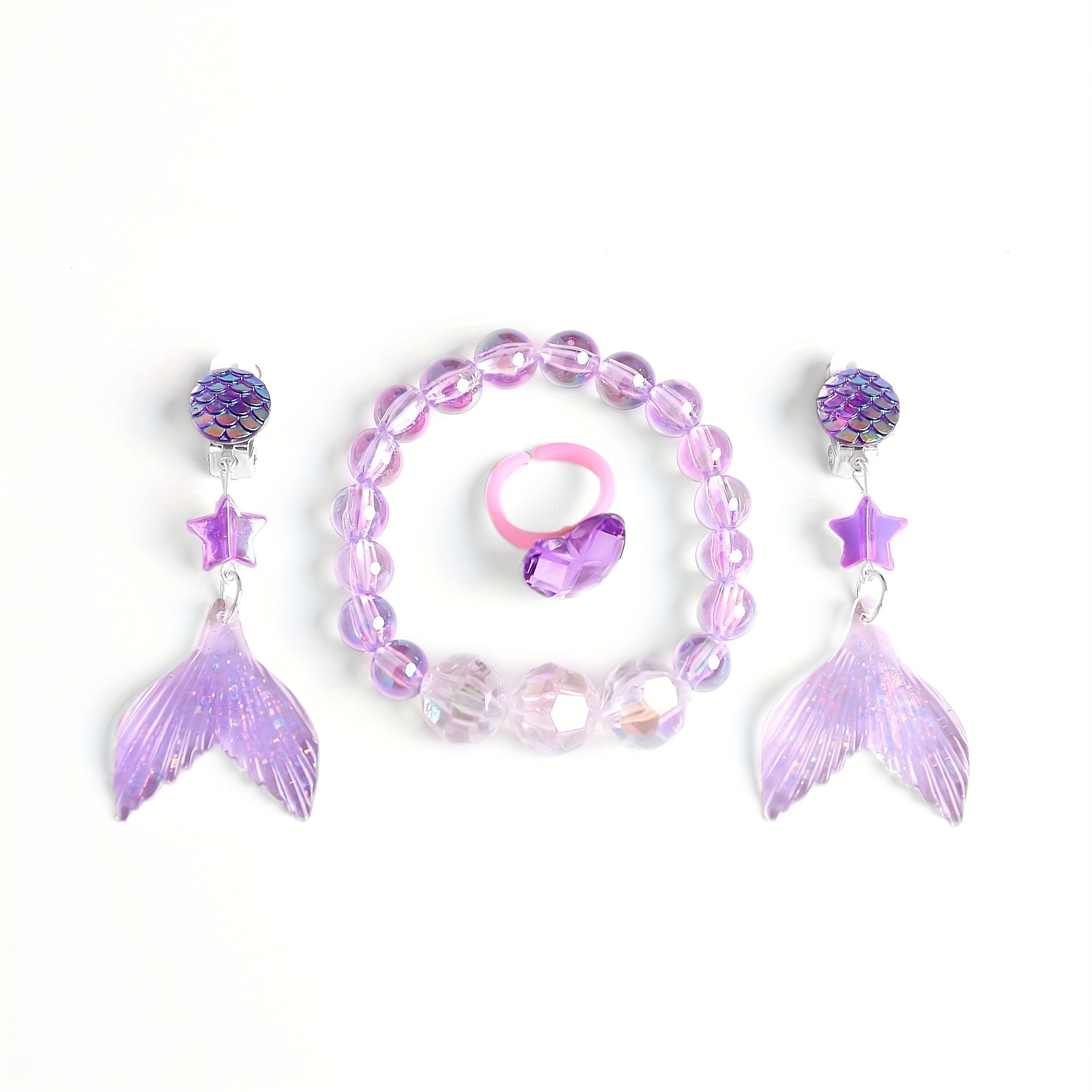 Little Mermaid Jewelry Set: Earrings, Ring & Bracelet x4