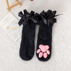 Cat Claw Print Socks Halloween Cosplay Fuzzy Warm Women's Stockings