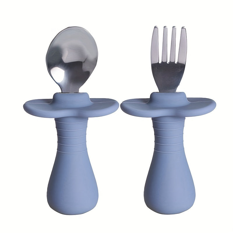 Stainless Steel Short Fork Spoon Baby Training Eating Learning