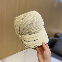 Pearl & Rhinestone Decor Visor Hat for Women