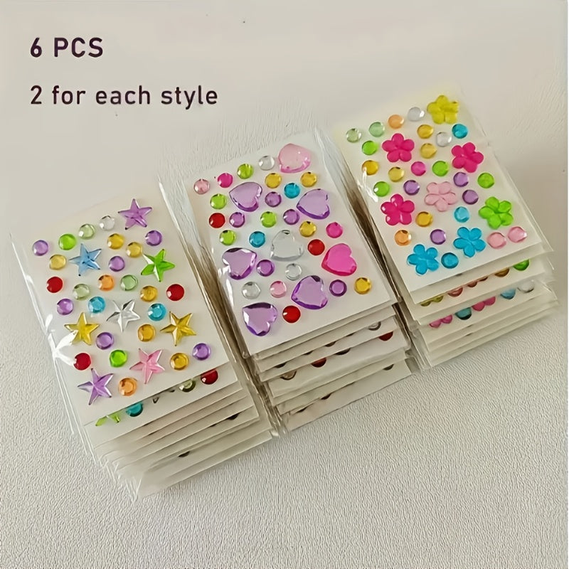 Mini Rhinestone Stickers Self Adhesive Mixed Shapes Hearts Stars Flowers
