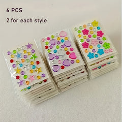 Mini Rhinestone Stickers Self Adhesive Mixed Shapes Hearts Stars Flowers