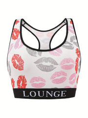 Sexy Bra Women's Plus Kiss Print Contrast Letter Tape