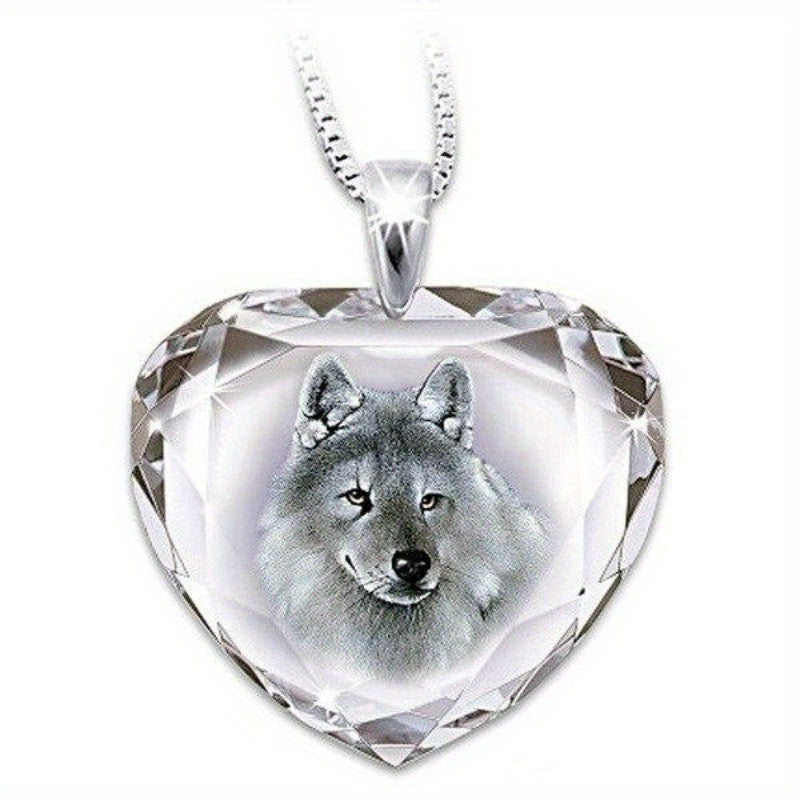 Heart Shaped Wolf Pendant Necklace for Girls
