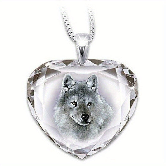 Heart Shaped Wolf Pendant Necklace for Girls