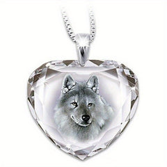 Heart Shaped Wolf Pendant Necklace for Girls