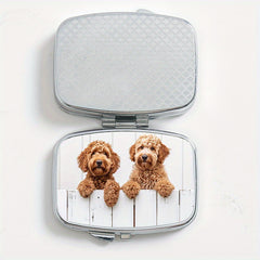 Fence Puppy Pattern Printed Square Medicine Box Two Compartment Pill Box