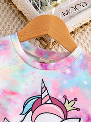 Girl's Tie Dye Unicorn Print 2pcs Set for Spring Fall
