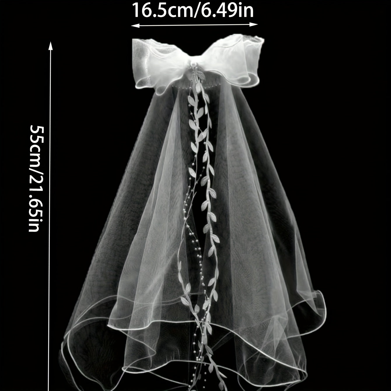 Bow Bridal Veil Tassel Leaf Pattern Double Layer Mesh Headpiece