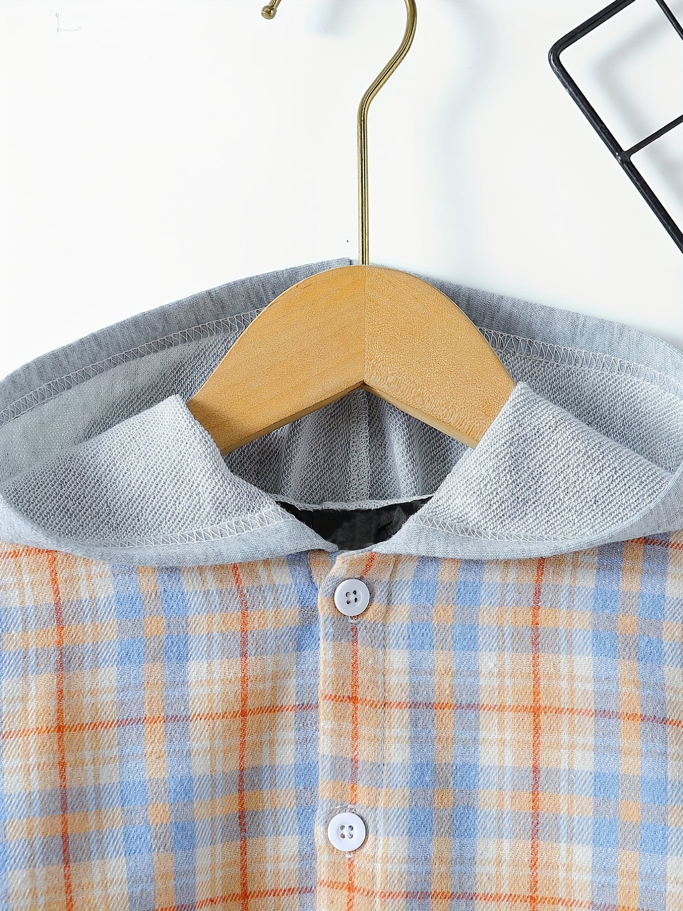 Boys Plaid Long Sleeve Hoodie Casual Shirt With Pocket